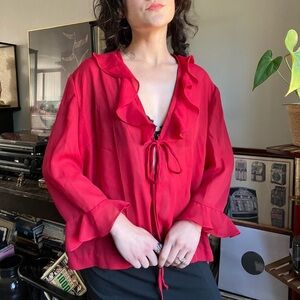Women's Red Ruffle Blouse